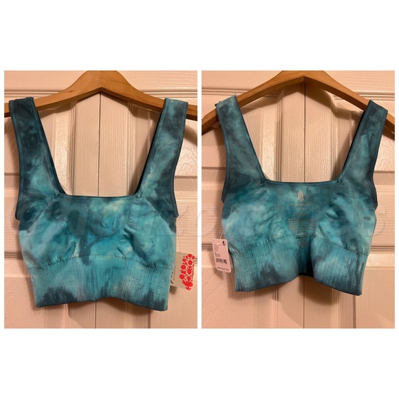 Free People Good Karma Square Neck Tie Dye Bra Blue Peacock - Picture 7 of 10